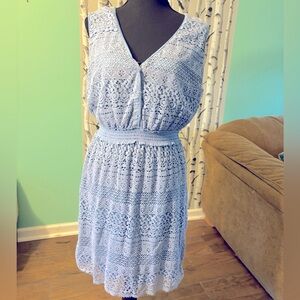 Baby blue Knit eyelets lace dress with buttons